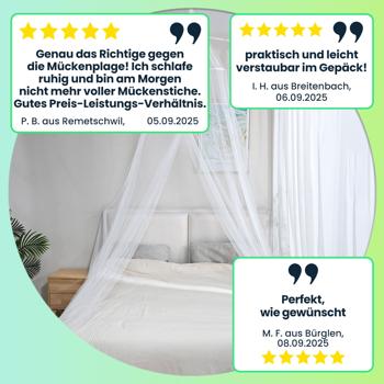 Preview: XXL Moskitonetz für Doppelbetten – Feinmaschiges Mückenschutz-Netz (190 Mesh) mit Deckenring, atmungsaktiv & langlebig