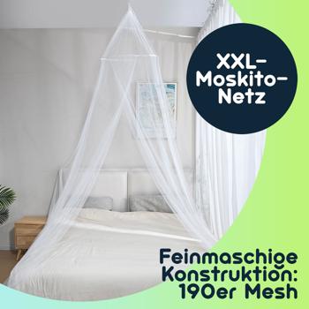 Preview: XXL Moskitonetz für Doppelbetten – Feinmaschiges Mückenschutz-Netz (190 Mesh) mit Deckenring, atmungsaktiv & langlebig