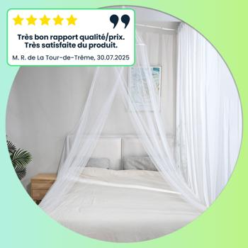 Preview: Moustiquaire XXL lit double - Mailles fines 190 mesh - Anti-insectes, respirante, durable - 250 cm L x 60 cm Ø - Polyester