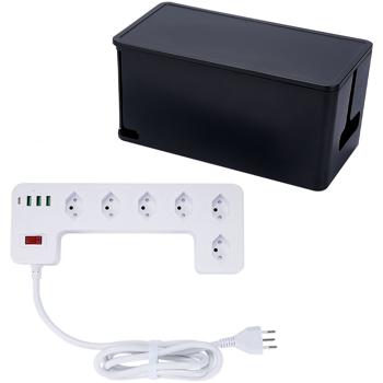 Preview: 6-fach Steckdosenleiste mit genialer Kabelbox schwarz (CH) PLUS 3x USB-A, USB-C, 15W – Optimal für ordentliches Laden & sichere Stromversorgung Preview: 6-fach Steckdosenleiste mit genialer Kabelbox schwarz (CH) PLUS 3x USB-A, USB-C, 15W – Optimal für ordentliches Laden & sichere Stromversorgung