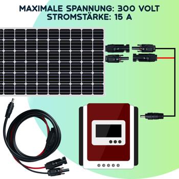 Preview: Wetterfestes Solarmodul-Anschlusskabel: MC4-komp. auf DC 5,5x2,1mm, 2m, IP65, sichere & effiziente Verbindung zum Laderegler