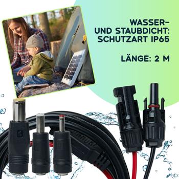 Preview: Wetterfestes Solarmodul-Anschlusskabel: MC4-komp. auf DC 5,5x2,1mm, 2m, IP65, sichere & effiziente Verbindung zum Laderegler