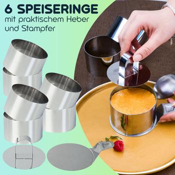 Preview: Dessert- & Speiseringe (6er-Set) Ø 8 cm mit Heber & Stampfer – Profi-Anrichtringe aus rostfreiem Edelstahl für kreative Gerichte Preview: Dessert- & Speiseringe (6er-Set) Ø 8 cm mit Heber & Stampfer – Profi-Anrichtringe aus rostfreiem Edelstahl für kreative Gerichte