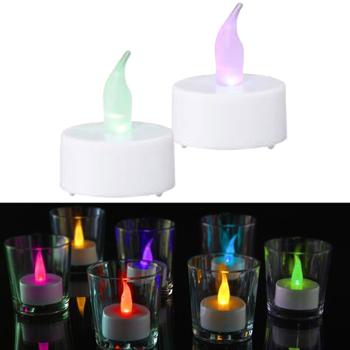 Preview: Flackerndes LED-Teelicht mit Farbwechsel 4er-Set - Sicher, batteriebetrieben & inkl. 6h Timerfunktion - Ø 4cm - Ideal für Zuhause & Partys