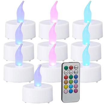 Preview: Bougies à réchaud LED - Lot de 20 multicolores avec télécommande, minuterie 4/8h - Ø4cm, piles incluses, flamme vacillante