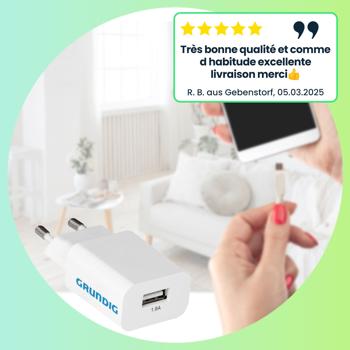 Preview: Lot de 2 Chargeurs USB A - 9W/1.8A-5V - Protection Surtension/Surcharge - Compact - Pour iPhone, Samsung, Huawei, AirPods, Tablettes - Blanc