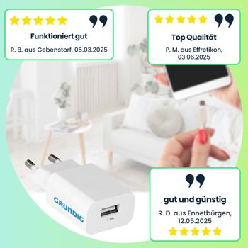 Preview: 2er-Set Sicheres USB-Ladegerät USB A (weiss) mit Überspannungsschutz – 1,8A/9W für iPhone, Samsung, Huawei, AirPods, Galaxy Buds & mehr