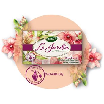 Preview: Dalan Le Jardin Luxus Handseife - Orchidee & Lilie Duft - 200g vegane Naturseife für sanfte Reinigung & ausgeglichene Haut - dermatologisch getestet