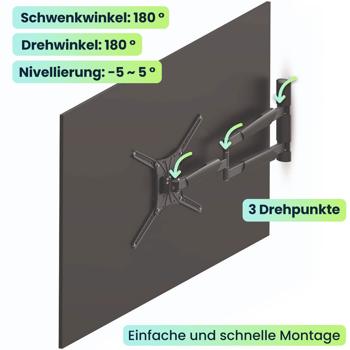 Preview: Robuste, universelle TV-Wandhalterung, 13-86’’, bis 60 kg, einfache Installation, voll beweglich aus ABS und Stahl