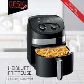 Preview: Multifunktions-Heissluftfritteuse, 3,25L, schwarz – Frittieren, Backen, Grillen & Braten, Antihaftbeschichtung, Timer, Cool Touch