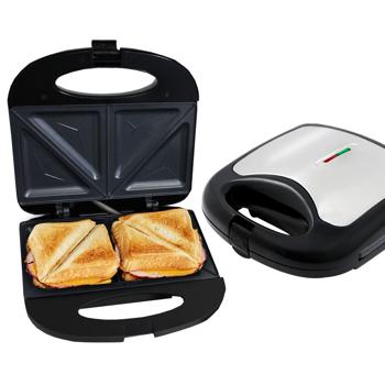 Preview: Hitzebeständiger Sandwichmaker für 2 Grill-Sandwiches, 750 W, Antihaftbeschichtung, schwarz/silber, rutschfest, robust