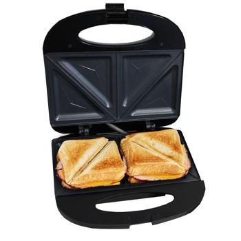 Preview: Hitzebeständiger Sandwichmaker für 2 Grill-Sandwiches, 750 W, Antihaftbeschichtung, schwarz/silber, rutschfest, robust