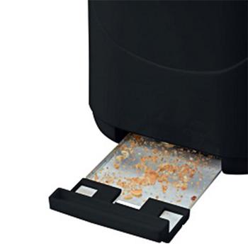 Preview: Kompakter 2-Scheiben Toaster mit 7 Röststufen und Brötchenaufsatz, 700 Watt, elegantes matt schwarz, Krümelschublade