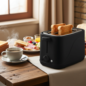 Preview: Compact 2-slice toaster with 7 toasting settings and bread roll attachment, 700 watts, elegant matt black, crumb tray