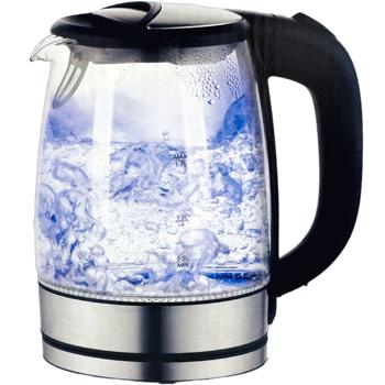 Preview: Stylish kettle 1.7 l, made of glass and stainless steel, incl. blue LED lighting, automatic switch-off, cable storage