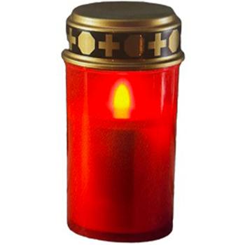 Preview: Solar LED-Grabkerze mit Erdspiess - Rotes Grablicht für Friedhof & Grab - Authentisches Flackern - Umweltfreundlich Solarbetrieben - Ø 7x20 cm