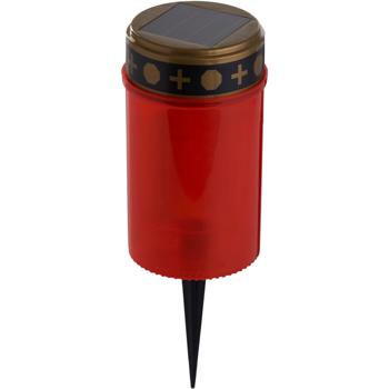 Preview: 2er-Set Solar LED-Grabkerze mit Erdspiess, rot - Flackerndes Grablicht ohne Brandgefahr - Wetterfest, Batterie 1.2V 100mAh Ni-MH - Ø 7 x H 20 cm