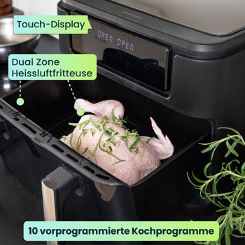 Preview: Premium XXL Heissluftfritteuse: 10 Liter, Dual-Zone, trennbarer Doppelkorb, Air Fryer mit Touch-Display, schwarz/silber – Top Leistung 2400 W Preview: Premium XXL Heissluftfritteuse: 10 Liter, Dual-Zone, trennbarer Doppelkorb, Air Fryer mit Touch-Display, schwarz/silber – Top Leistung 2400 W