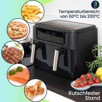 Preview: Premium XXL Heissluftfritteuse: 10 Liter, Dual-Zone, trennbarer Doppelkorb, Air Fryer mit Touch-Display, schwarz/silber – Top Leistung 2400 W Preview: Premium XXL Heissluftfritteuse: 10 Liter, Dual-Zone, trennbarer Doppelkorb, Air Fryer mit Touch-Display, schwarz/silber – Top Leistung 2400 W