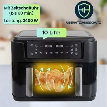 Preview: Premium XXL Heissluftfritteuse: 10 Liter, Dual-Zone, trennbarer Doppelkorb, Air Fryer mit Touch-Display, schwarz/silber – Top Leistung 2400 W Preview: Premium XXL Heissluftfritteuse: 10 Liter, Dual-Zone, trennbarer Doppelkorb, Air Fryer mit Touch-Display, schwarz/silber – Top Leistung 2400 W