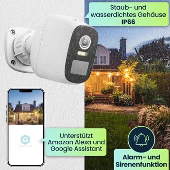 Preview: 4MP Quad HD Akku-Überwachungskamera: 120° Weitwinkel, Nachtsicht, Scheinwerfer, IP66, App – Kabellose Outdoor-Sicherheit