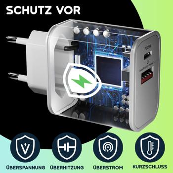Preview: 3er-Set Dual 25Watt USB Ladegerät, 1x USB-C und USB-A, PD- & QC-Netzteil, weiss, Quick Charge für schnelles Laden von iPhone, Samsung, Huawai, Xiaomi