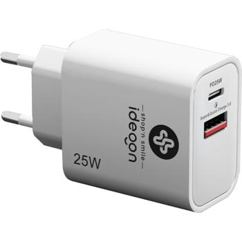 Preview: lot de 3 chargeurs USB Dual 25Watt, 1x USB-C et USB-A, alimentation PD & QC, blanc, Quick Charge pour une charge rapide de iPhone, Samsung, Huawai, Xiaomi