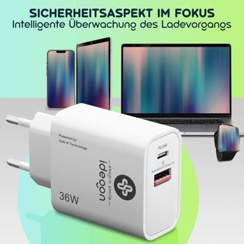 Preview: 2er-Set Dual 36Watt USB Ladegerät, 1x USB-C und USB-A, PD- & QC-Netzteil, weiss, GaN III, schnelles Laden von iPhone, Samsung, Huawai, Xiaomi