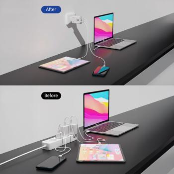 Preview: USB charger, 3 ports, 65 watts, 2x USB-C and 1x USB-A, PD & QC power supply, white, GaN III
