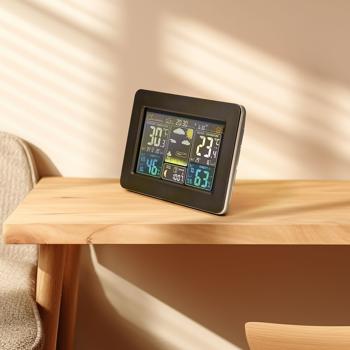 Preview: Station météo sans fil avec écran couleur – signal DCF, capteur, thermomètre, baromètre, hygromètre, phases de la lune – avec réveil