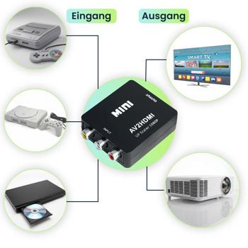 Preview: AV zu HDMI Adapter 1080p Full HD – RCA auf HDMI Konverter, inkl. USB-Stromkabel – Verbindet Retro-Geräte & Konsolen mit modernen TVs