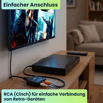 Preview: AV zu HDMI Adapter 1080p Full HD – RCA auf HDMI Konverter, inkl. USB-Stromkabel – Verbindet Retro-Geräte & Konsolen mit modernen TVs