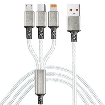 Preview: 2er Set 3in1 Universal USB-Schnellladekabel, 25 W, Micro-USB, USB Typ C & Lightning, 120 cm, für iPhones, Samsung, Pixel, Huawei, Powerbanks, Kameras