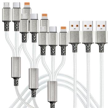 lot de 3 câbles de charge rapide USB universels 3en1, 25 W, Micro-USB, USB Type C & Lightning, 120 cm, pour iPhones, Samsung, Pixel, Huawei, Powerbanks, appareils photo