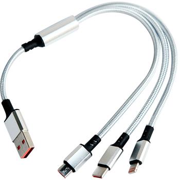 Preview: 3er Set 3in1 Universal USB-Schnellladekabel, 25 W, Micro-USB, USB Typ C & Lightning, 30 cm, für iPhones, Samsung, Pixel, Huawei, Powerbanks, Kameras