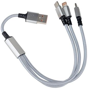 Preview: 3er Set 3in1 Universal USB-Schnellladekabel, 25 W, Micro-USB, USB Typ C & Lightning, 30 cm, für iPhones, Samsung, Pixel, Huawei, Powerbanks, Kameras