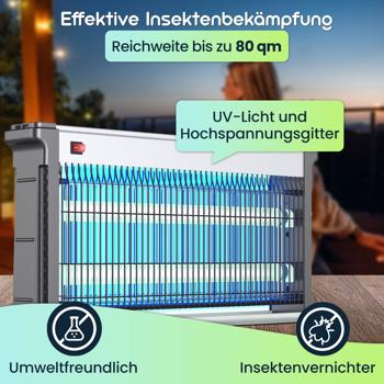 Preview: Profi-LED UV-Insektenvernichter (30W, bis 80m²) -  Zuverlässiger Fliegenvernichter für Gastronomie, Terrasse & Haushalt, ungiftig, energiesparend