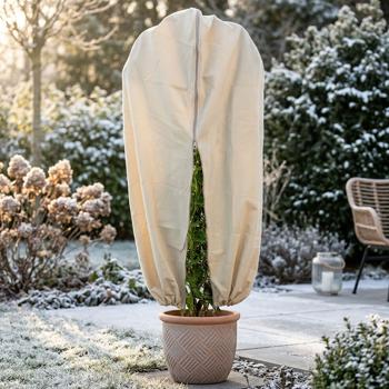 Housse d’hivernage XL, 180 x 120 cm, protection contre le gel pour plantes en pot, cordon de serrage, fermeture à glissière, toile respirante