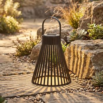 Solar hanging lamp black (20x24cm) in stylish grid look - pendant light in industrial look for atmospheric light on balcony & terrace
