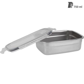 Preview: Stainless steel food storage container with plastic clip-on lid, 750 ml