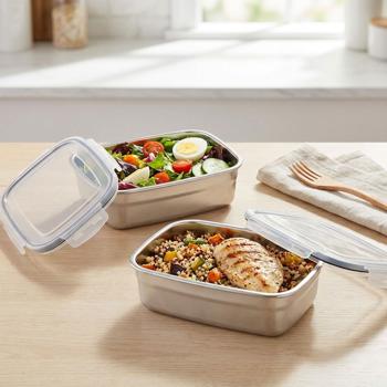 2er-Set Frischhaltedose Edelstahl 750ml - Auslaufsichere Lunchbox mit Clip-Deckel & Silikonring - Hygienisch, spülmaschinenfest & geruchsneutral