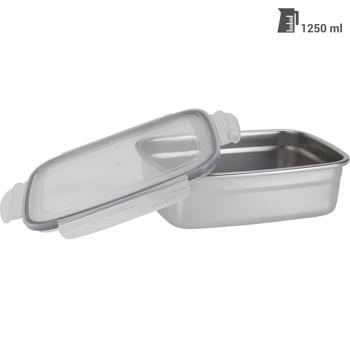 Preview: set of 2 stainless steel food storage containers with plastic clip-on lids, 1250 ml