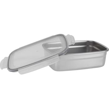 Preview: set of 6 stainless steel food storage containers with plastic clip-on lids, 1250 ml