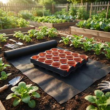 Set of 2 weed control fabrics, cut-to-size, 700x150 cm & seed tray with 20 seed pots – Protect your garden from weeds & includes practical pots