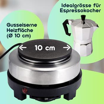 Preview: Kompakte elektrische Mini-Einzelkochplatte mit Espresso-Kocher, 500 Watt, Ideal für Camping & kleine Küchen