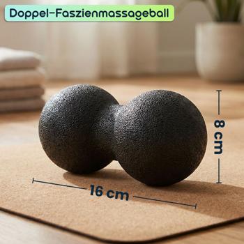 Preview: Doppel-Faszienmassageball (8 cm, schwarz): Punktuelle Massage für Nacken, Rücken & mehr. Einfache Anwendung für effektive Entspannung
