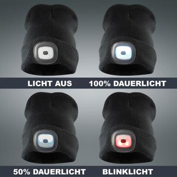 Preview: Bonnet d‘Hiver LED Unisexe - Éclairage Sécurité Intégré 3 Modes - Idéal Course, Camping, Randonnée - Batterie Rechargeable - Noir