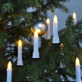 Preview: LED Weihnachtsbaum Kerzen Lichterkette - 30 warmweisse LED-Kerzen - 11,6 m Länge, Krokodilklemmen - Innen- & Aussenbereich - 230V - Christbaum