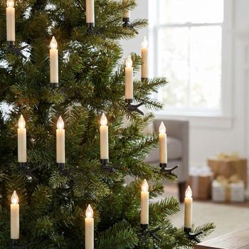 Preview: 20 kabellose LED-Weihnachtsbaum-Kerzen - Dimmbar & Flacker-Effekt - Inkl. Fernbedienung, 4/8h Timer - IP44 - Warmweiss