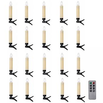 Preview: 20 kabellose LED-Weihnachtsbaum-Kerzen - Dimmbar & Flacker-Effekt - Inkl. Fernbedienung, 4/8h Timer - IP44 - Warmweiss